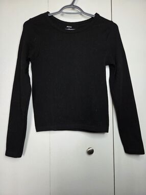 🌷Ardene Women's L Black Ribbed Knit Long Sleeve Crewneck Soft Stretch Top